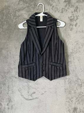 Diesel Women's Charcoal Gray Black Striped Plaid Tailored Button Front Vest Y2K